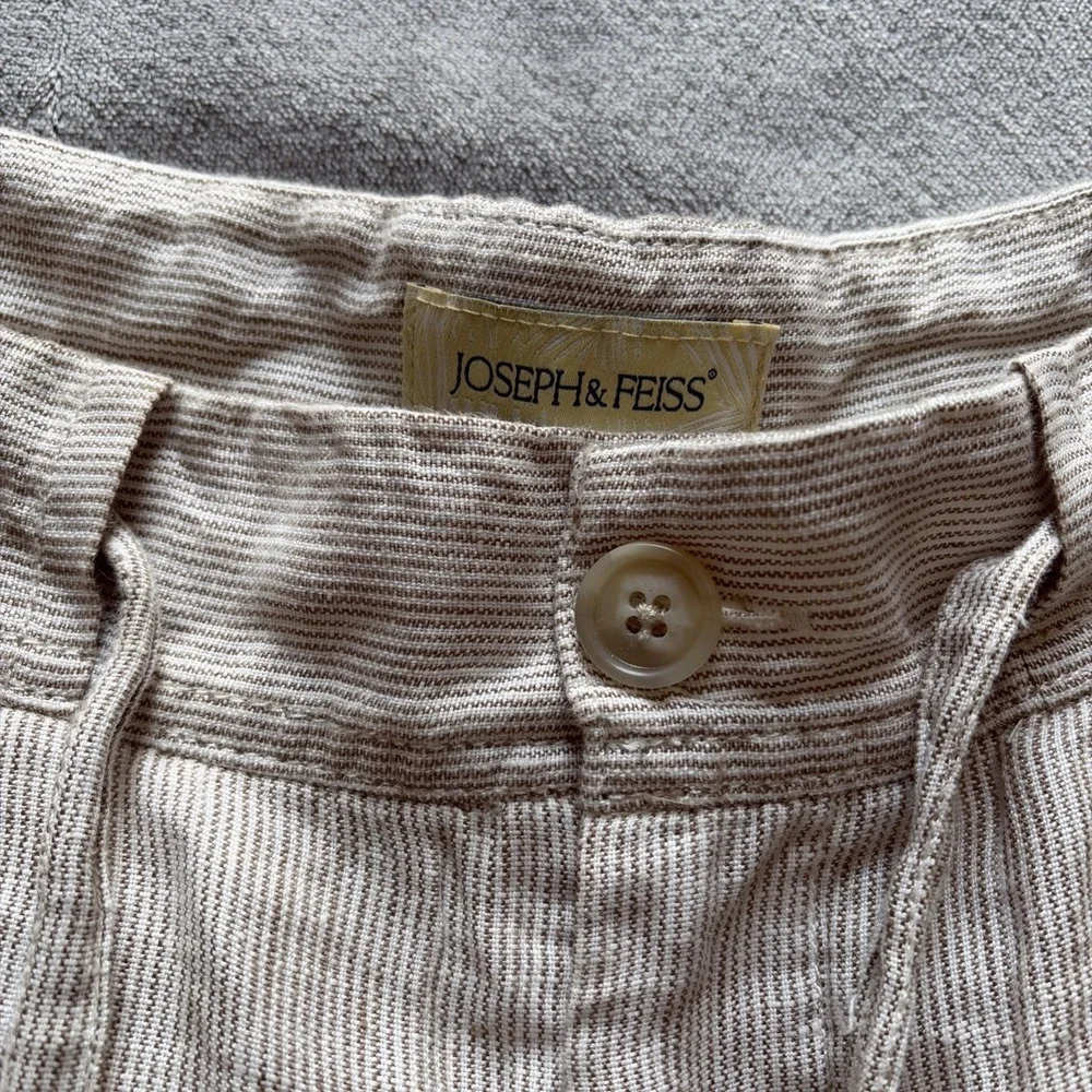 Joseph & Feiss Pants Mens 36x32 (38x29) Linen Beige Stripe Lightweight Casual